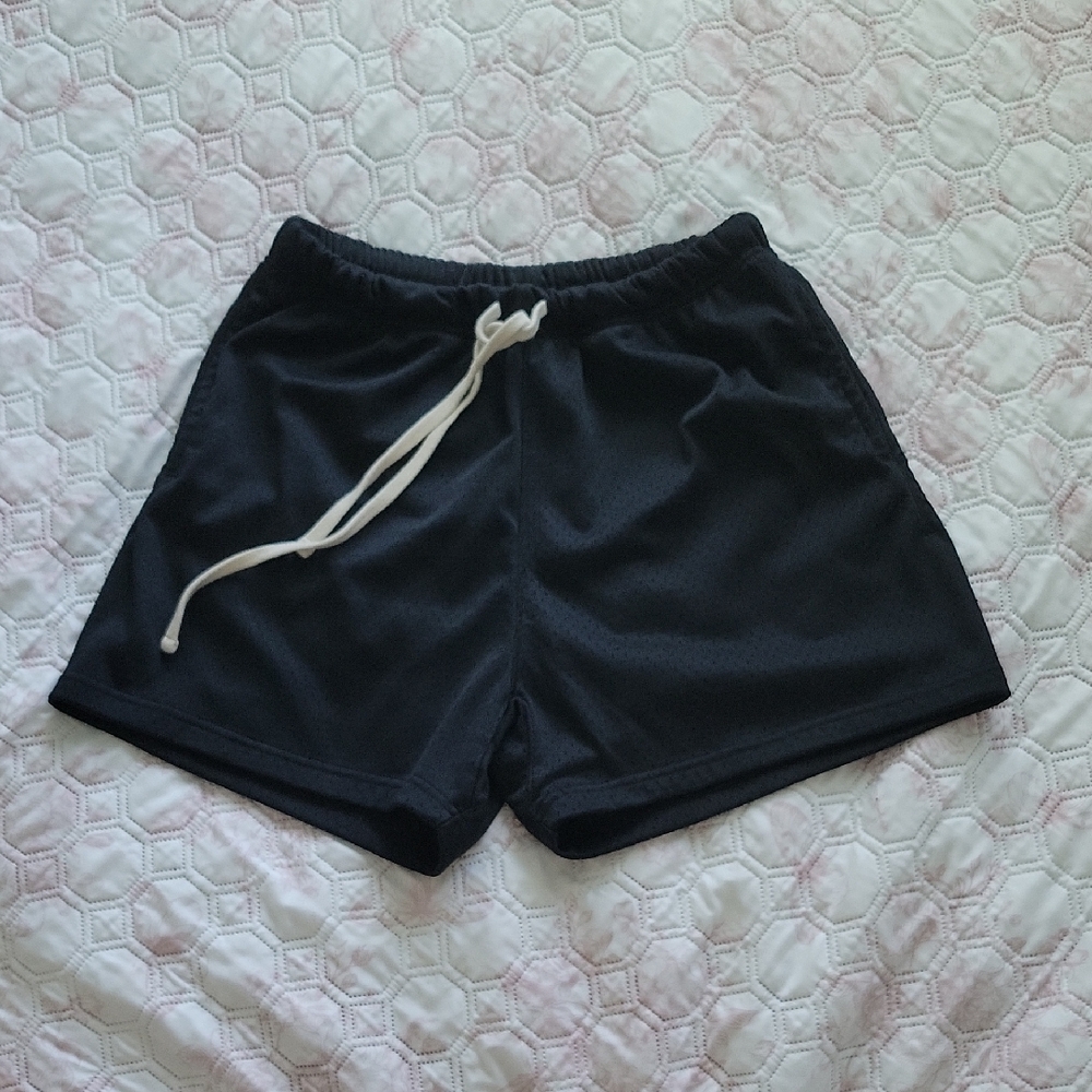 MNML Black Mesh Shorts with White Drawstring